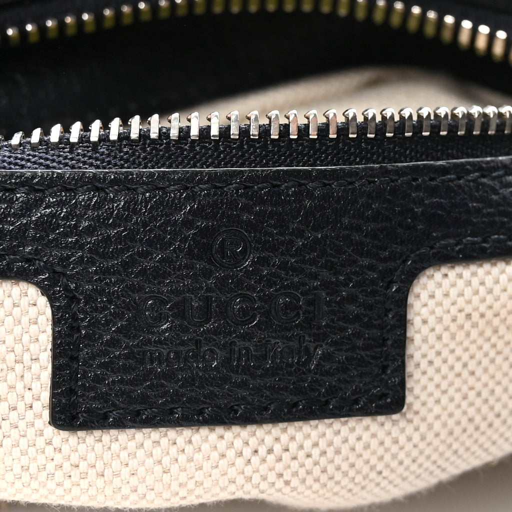 Gucci GG Supreme Monogram Textured Calfskin Web Large Attache Shoulder Bag Beige Blue