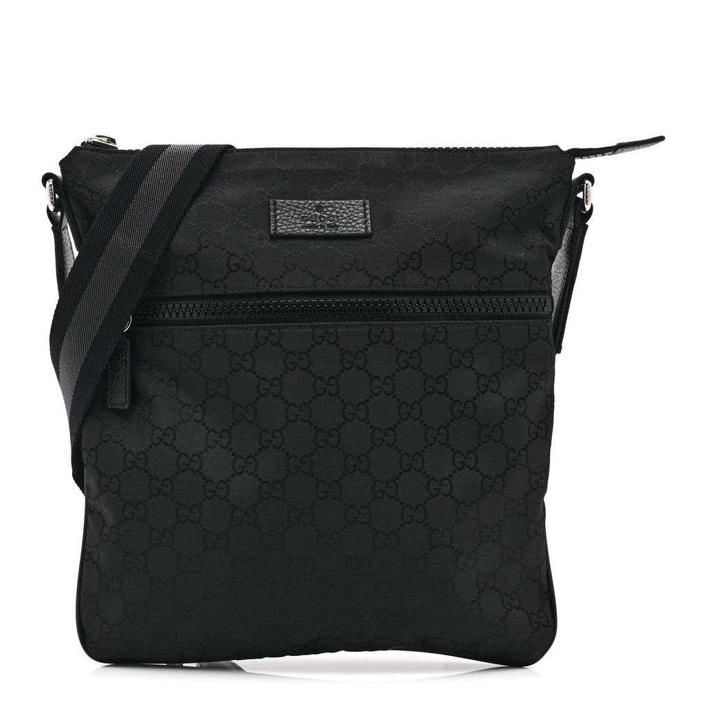 Gucci Nylon Monogram Small Flat Messenger Bag Black
