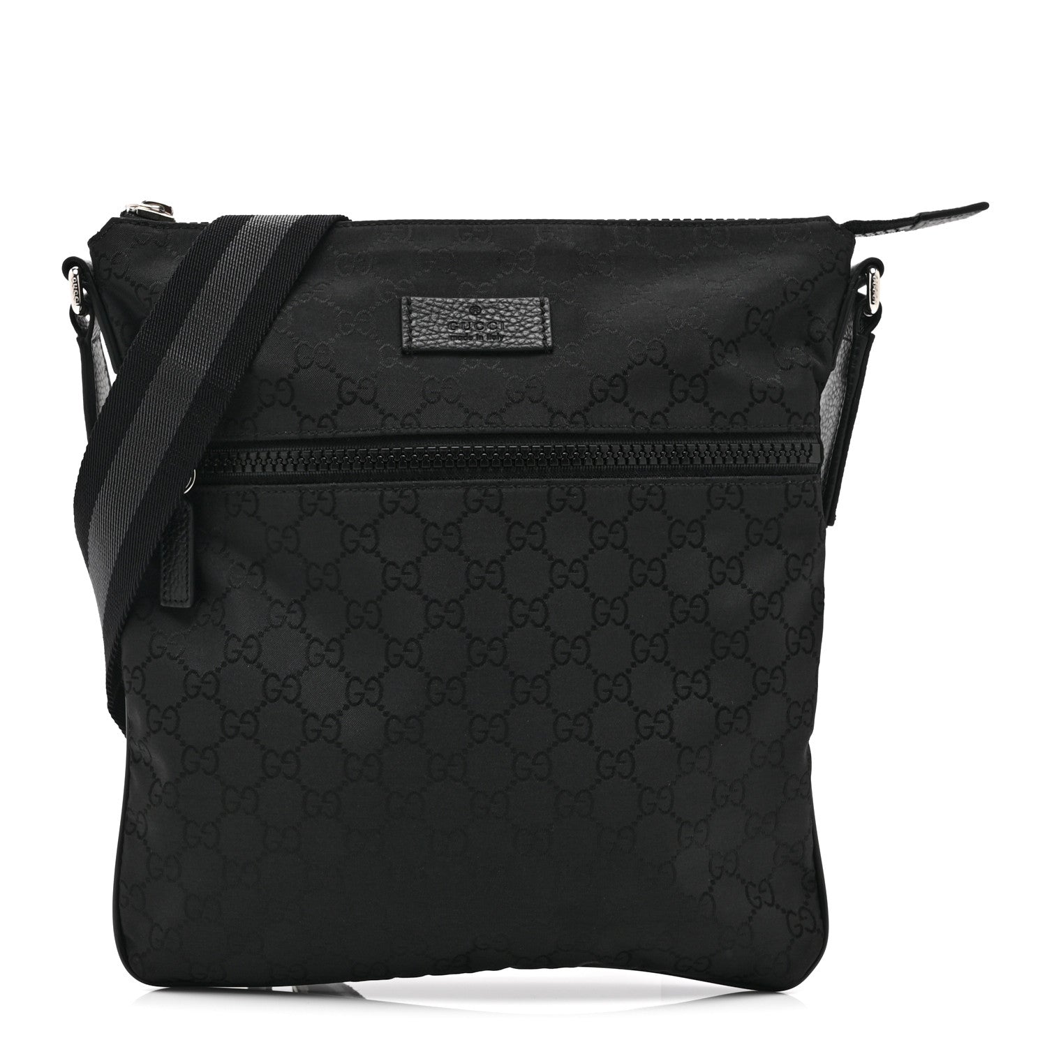 Gucci Nylon Monogram Small Flat Messenger Bag Black