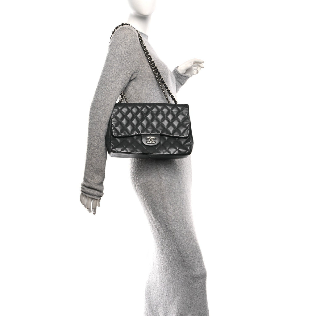 Chanel Lambskin Quilted Jumbo Single Flap Grey