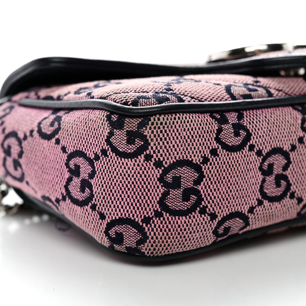 Gucci Monogram Multicolor Matelasse Diagonal Super Mini GG Marmont Shoulder Bag Pink Blue