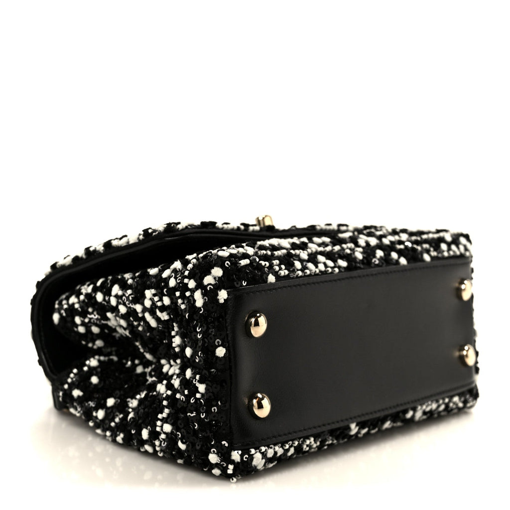 Chanel Lambskin Sequin Beaded Extra Mini Coco Handle Flap Black White
