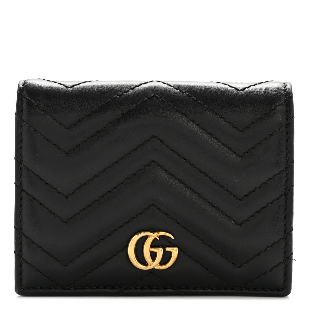 Gucci Calfskin Matelasse GG Marmont Card Case Wallet Black