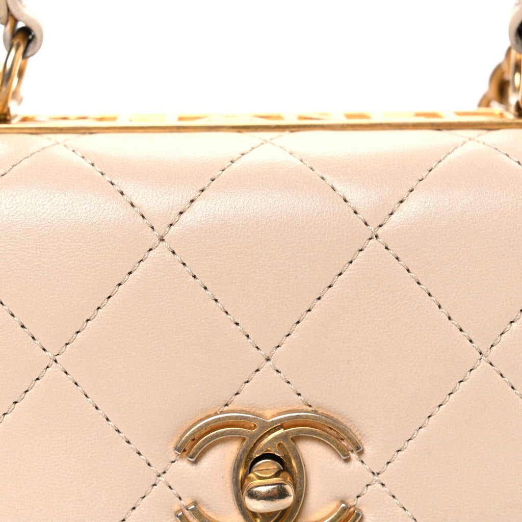 Chanel Lambskin Quilted Small Trendy Spirit Top Handle Bag Beige