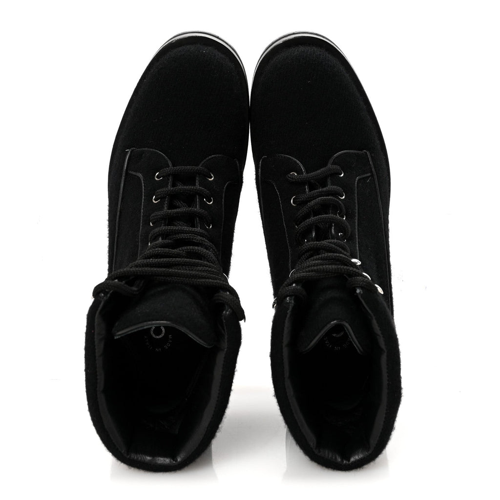 Chanel Tweed Lace Up Short Boots 37 Black