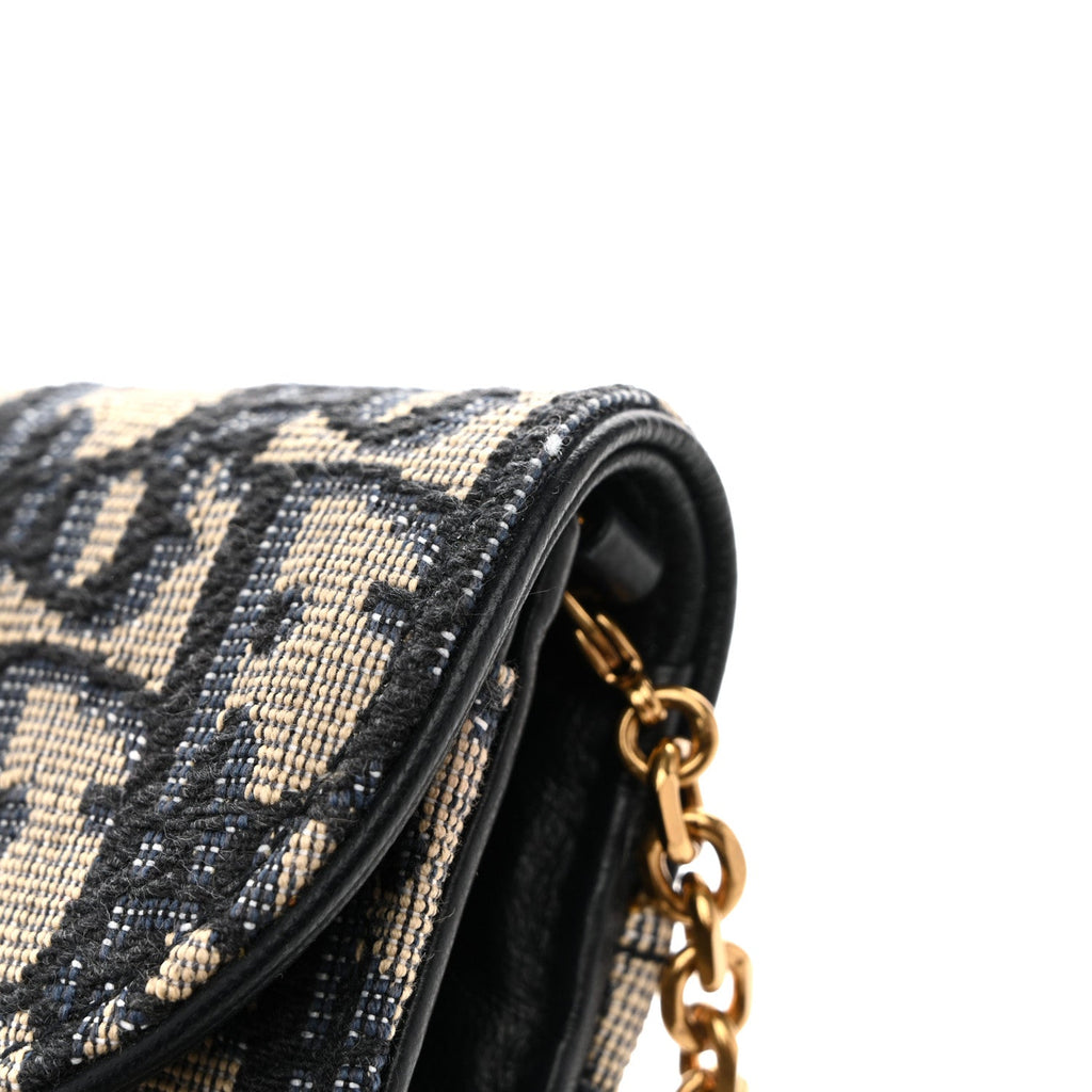 Christian Dior Oblique Saddle Chain Long Wallet Blue