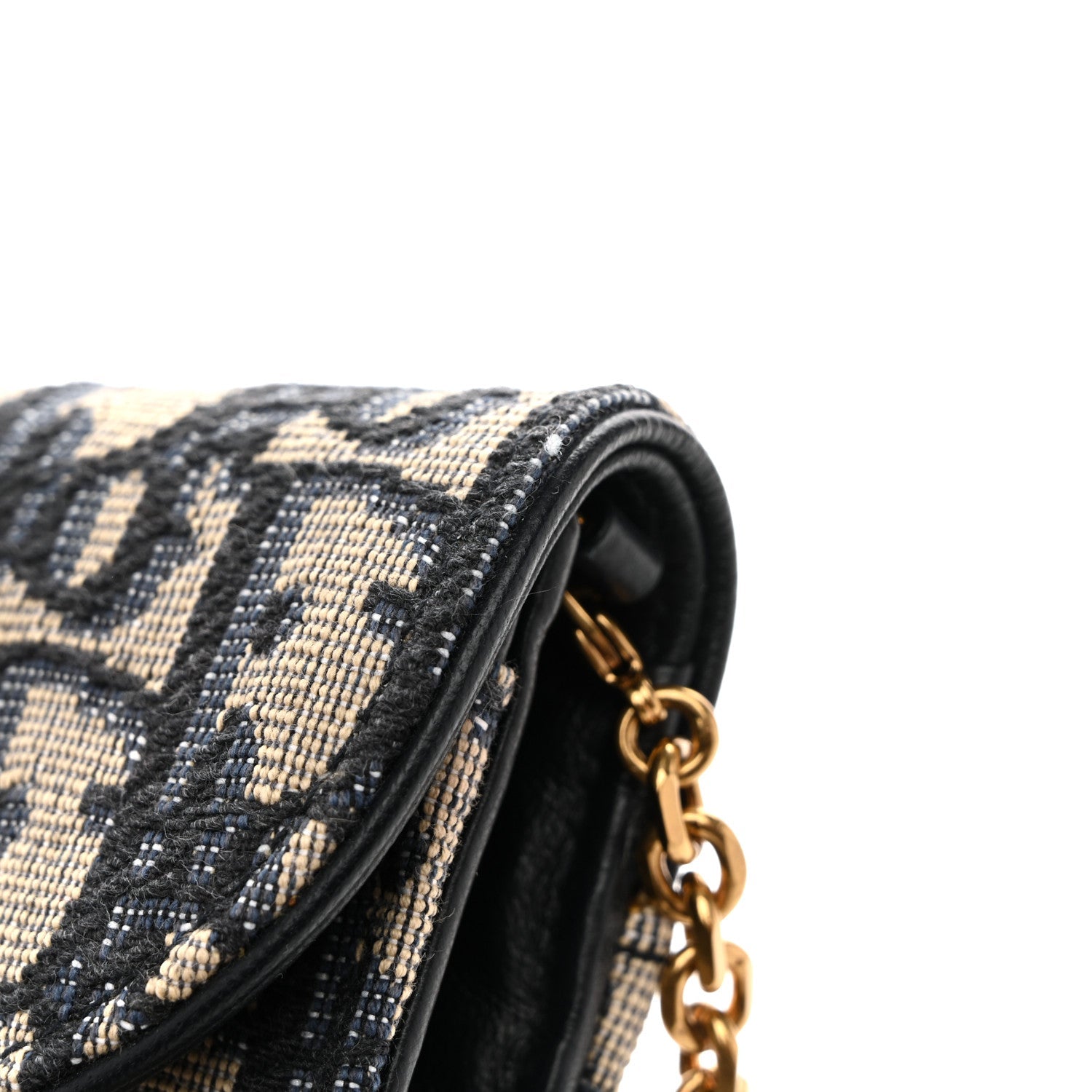 Christian Dior Oblique Saddle Chain Long Wallet Blue