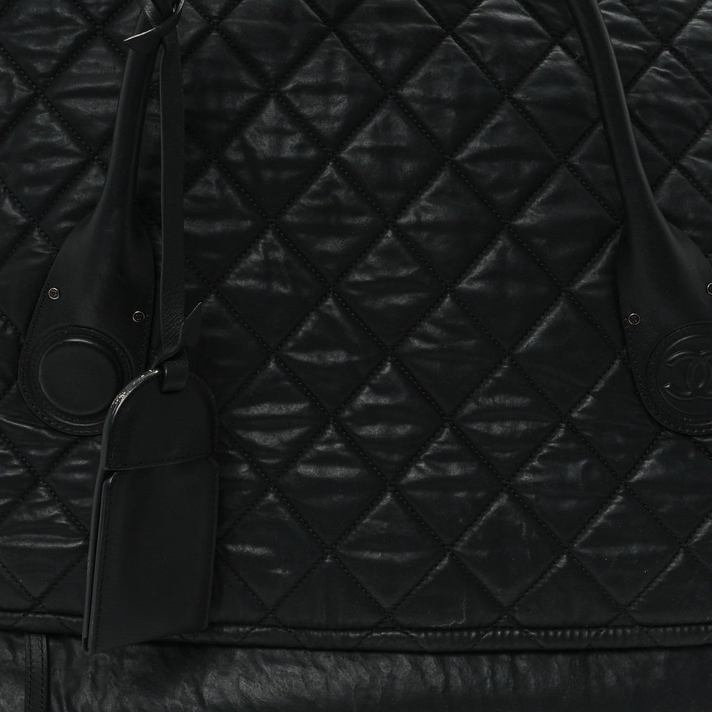 Chanel Coated Canvas Quilted Large Garment Travel Bag Black
