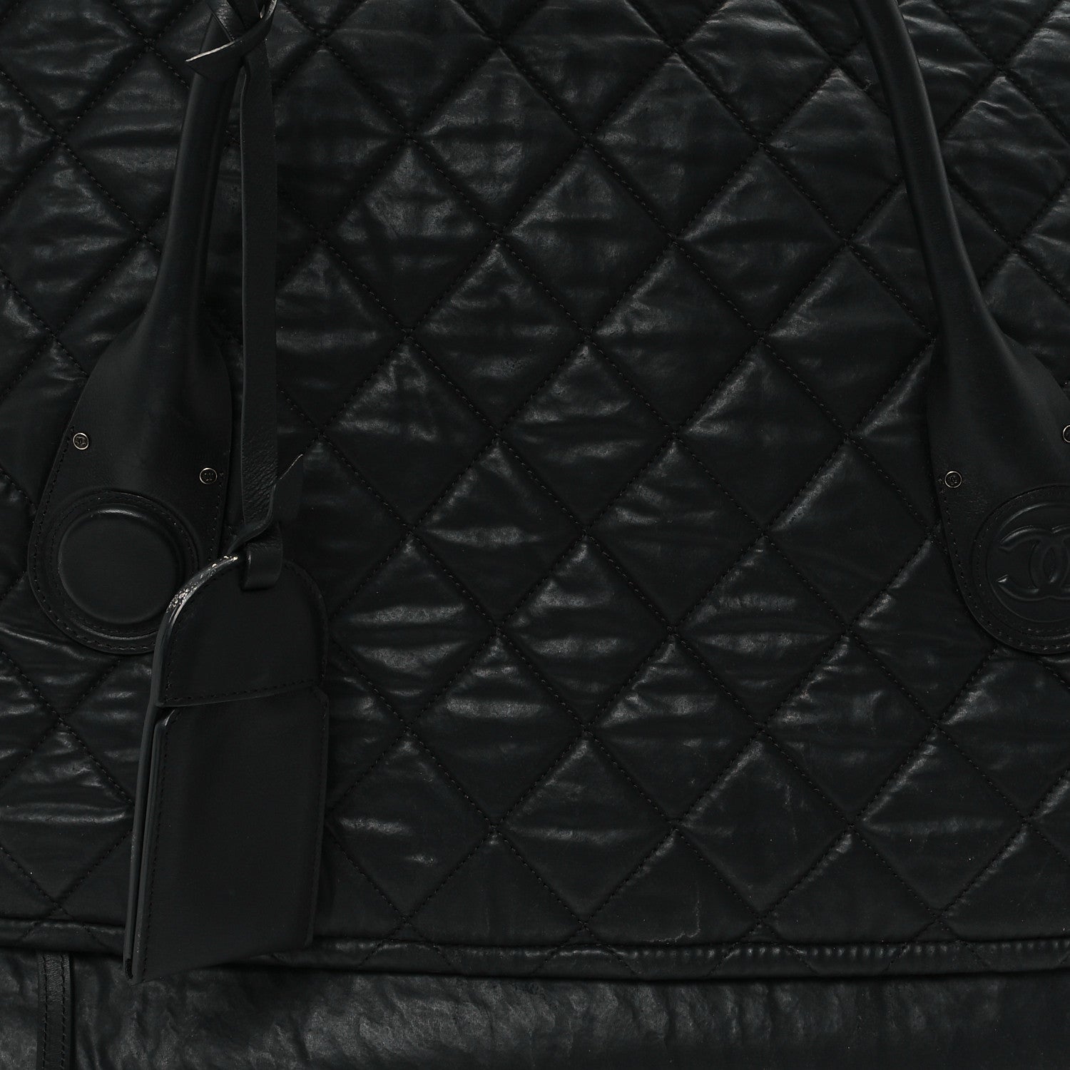 Chanel Coated Canvas Quilted Large Garment Travel Bag Black