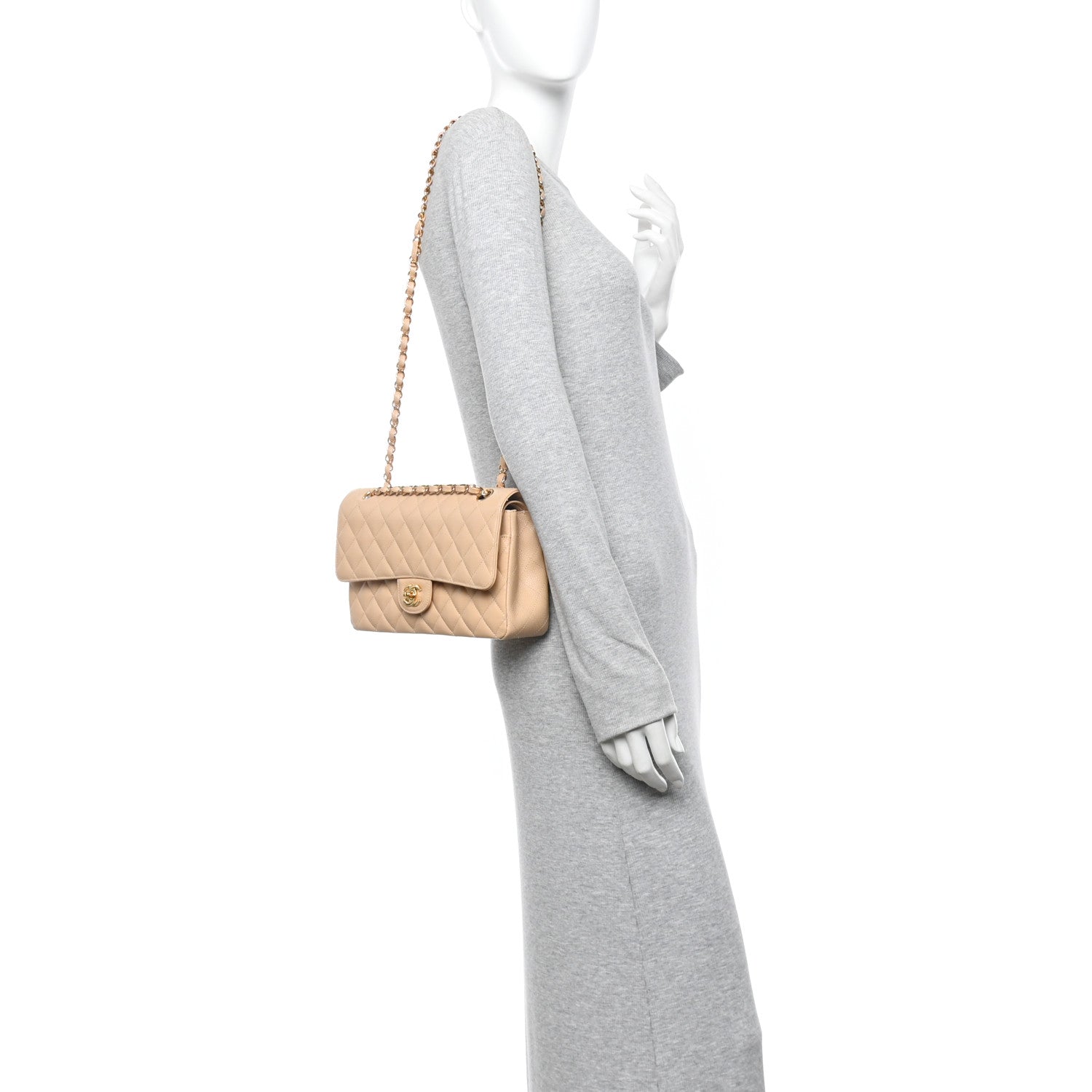 Chanel Caviar Quilted Medium Double Flap Beige