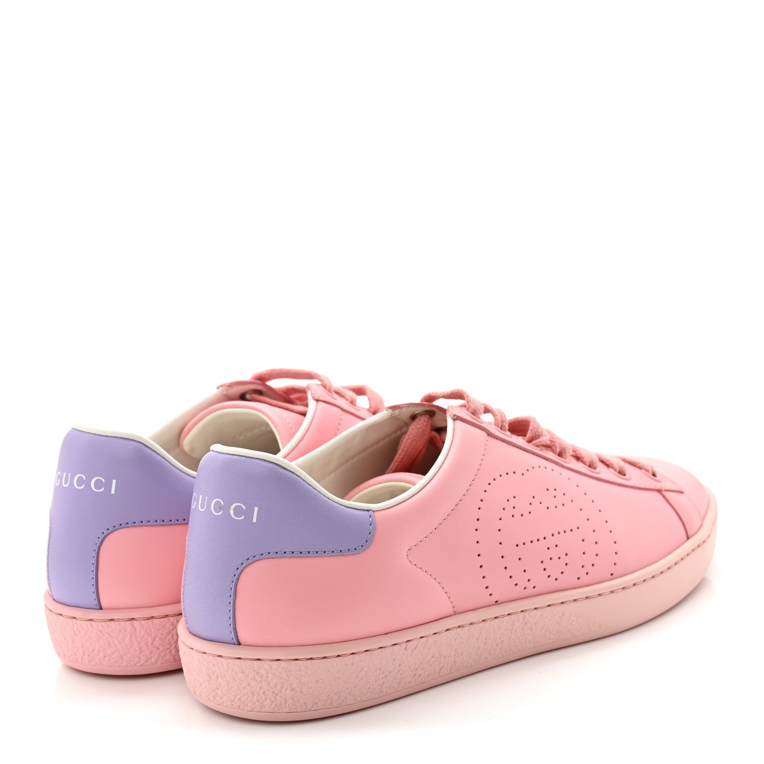 Gucci Miro Soft Calfskin Interlocking G Perforated Womens Ace Sneakers 36.5 Wild Rose Lapis