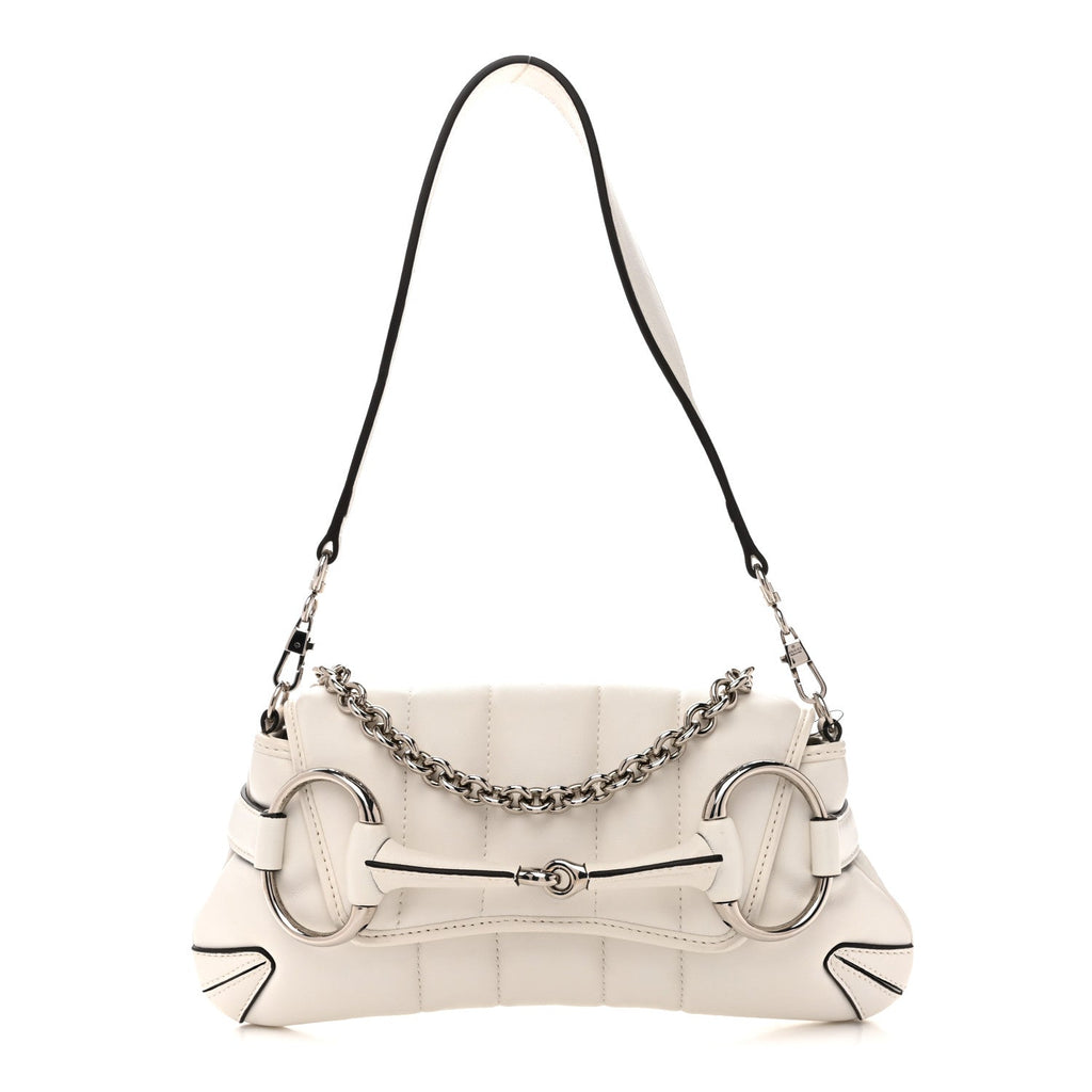 Gucci Nappa Vertical Matelasse Small Maxi Horsebit Chain Shoulder Bag Great White