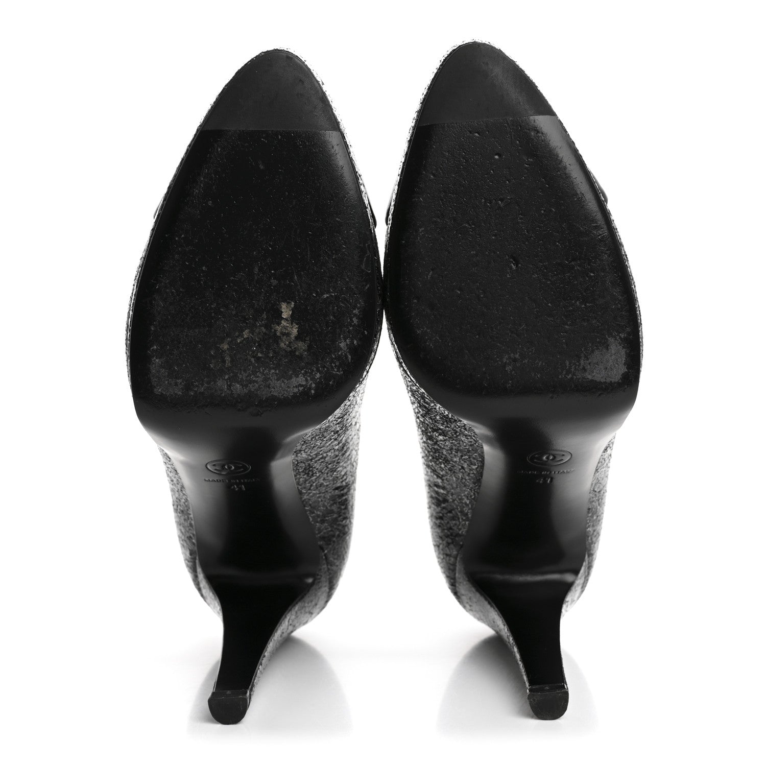 Metallic Crackled Calfskin Patent Cap Toe Pumps 41 Silver Black