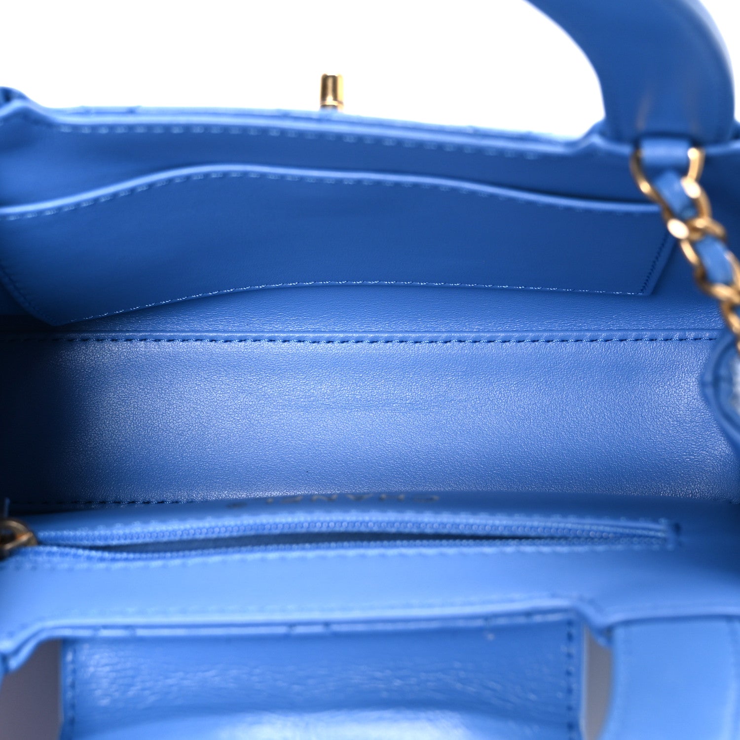 Chanel Shiny Aged Calfskin Quilted Nano Kelly Shopper Blue