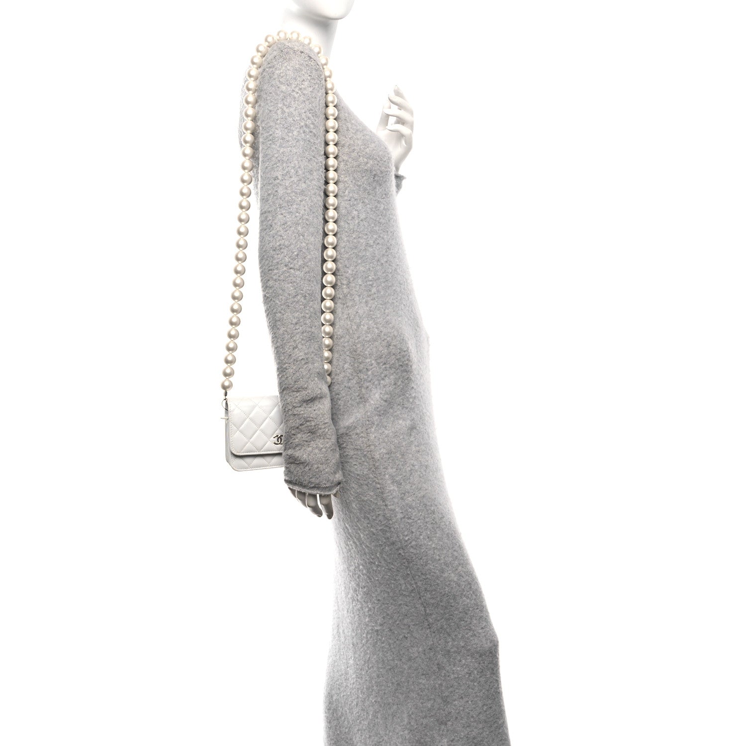 Chanel Lambskin Quilted Mini Pearl Wallet On Chain WOC White
