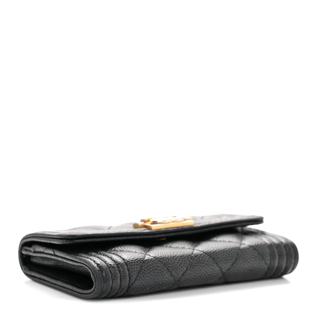 Caviar Quilted Boy Flap Card Holder Black