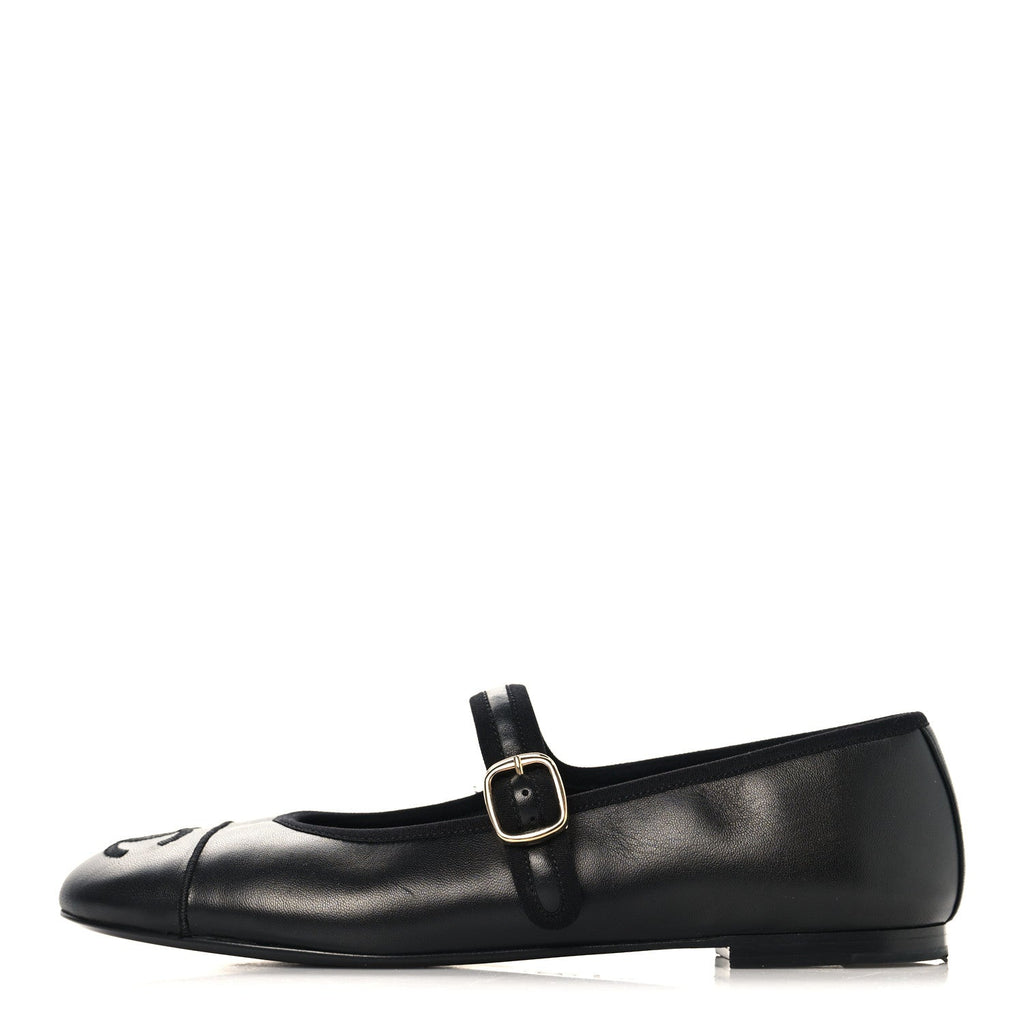 Lambskin Mary Jane Flats 38 Black