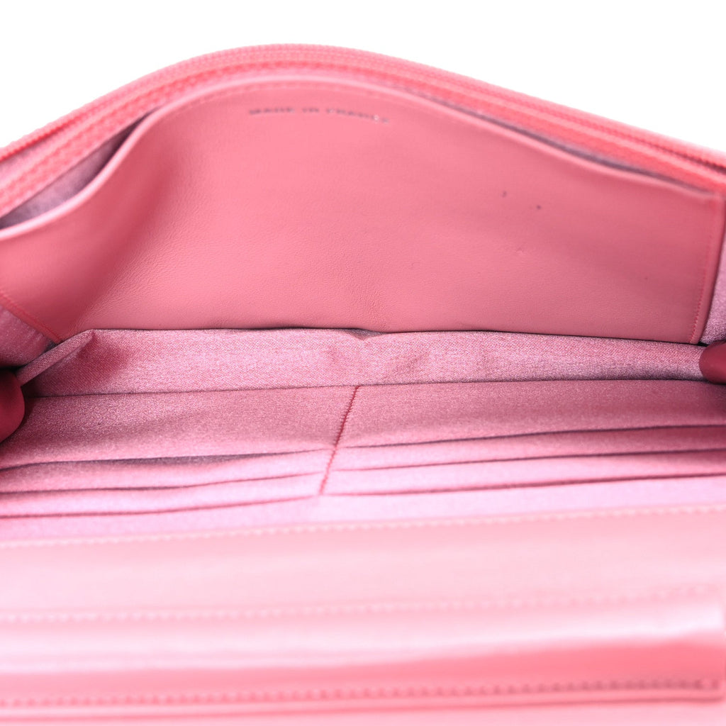 Chanel Lambskin Camellia Embossed Wallet on Chain WOC Pink