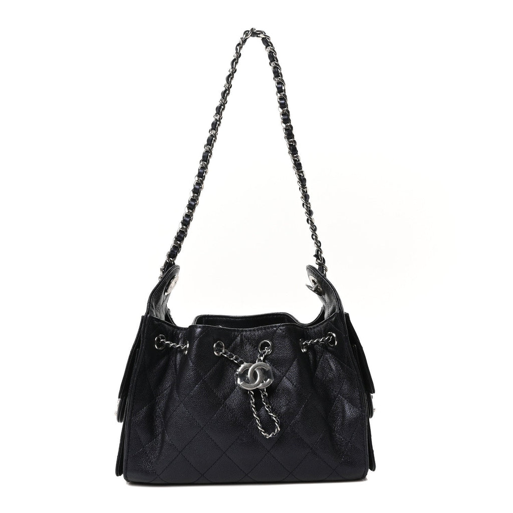 Chanel Metallic Caviar Quilted Mini Chanel 25 Handbag Dark Blue