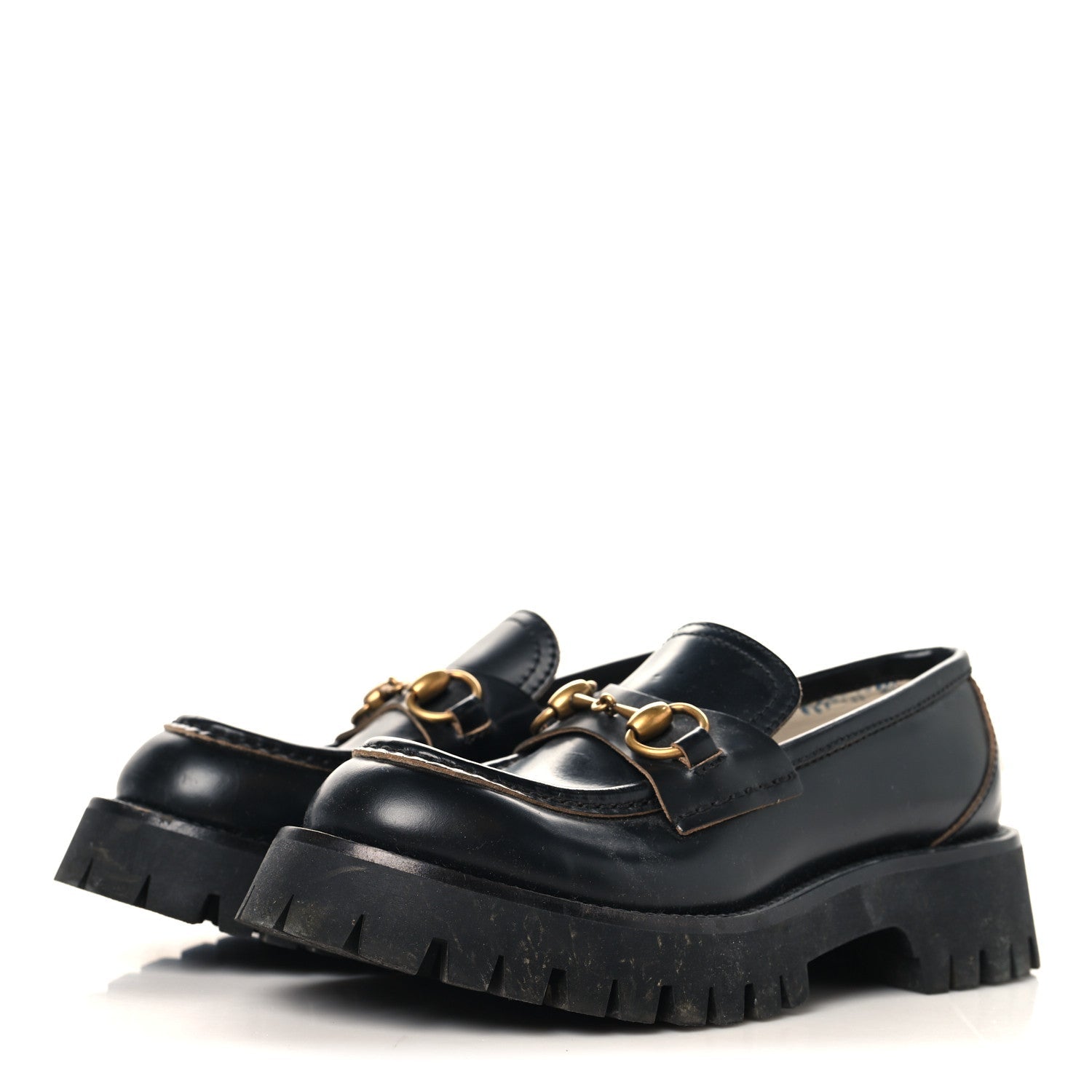 Gucci Cordovan Lux Womens Harald Horsebit 25mm Platform Loafers 35 Black