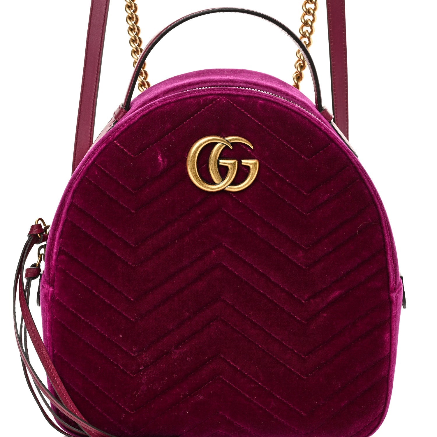 Gucci Velvet Matelasse GG Marmont Dome Backpack Fuchsia Violet Cyclamen