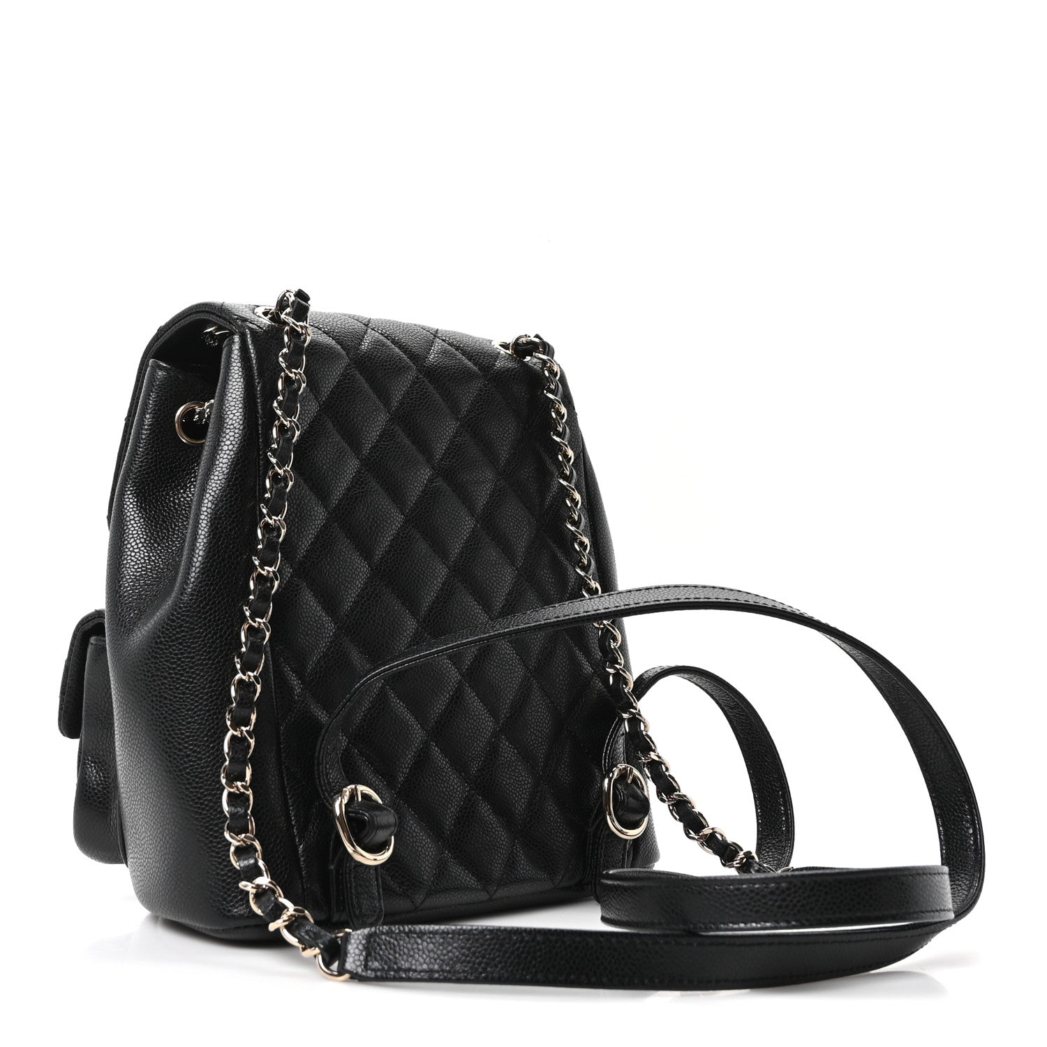 Chanel Shiny Caviar Quilted Medium Duma Pockets Drawstring Backpack Black