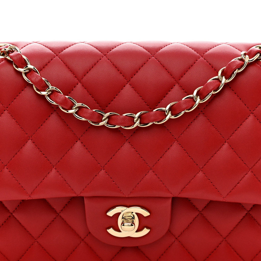 Chanel Lambskin Quilted Medium Double Flap Red