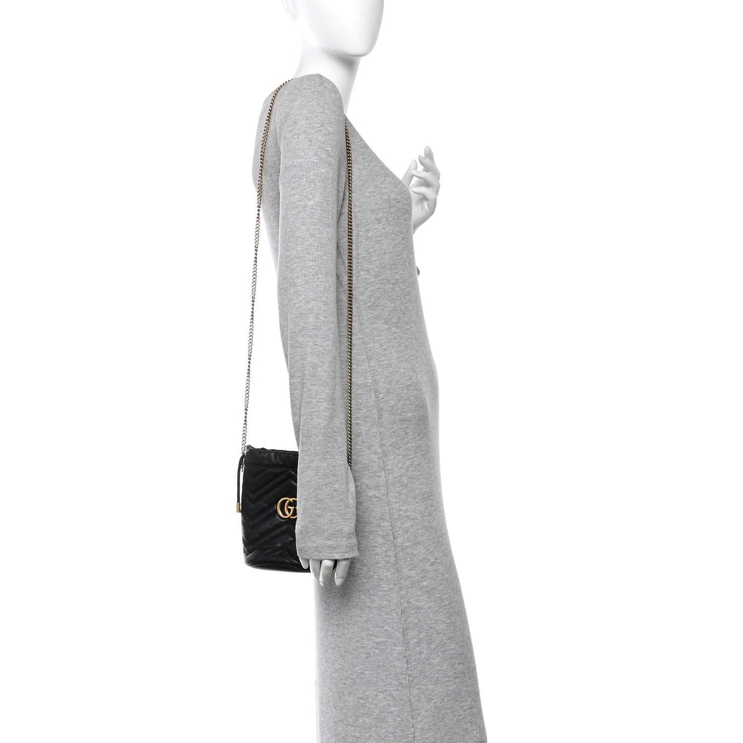 Gucci Calfskin Matelasse Mini GG Marmont 2.0 Bucket Bag Black