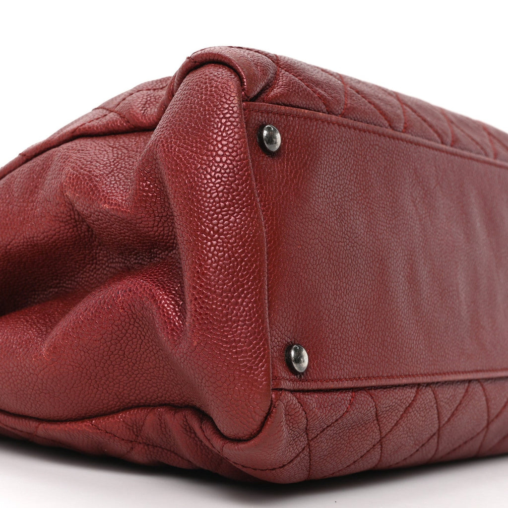 Chanel Iridescent Caviar Quilted Tall Chic Shopping Tote Red