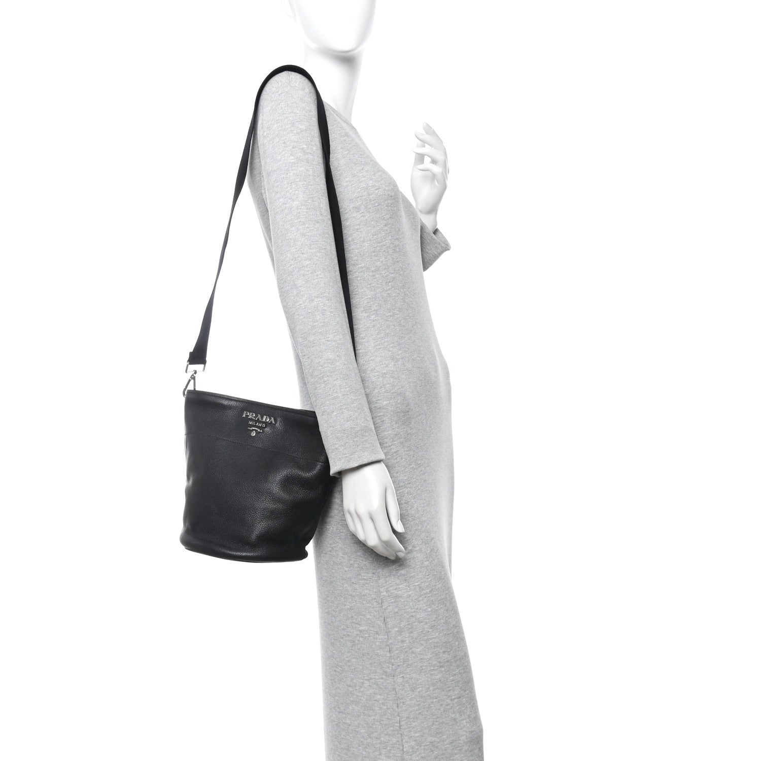 Prada Vitello Daino Bucket Bag Black