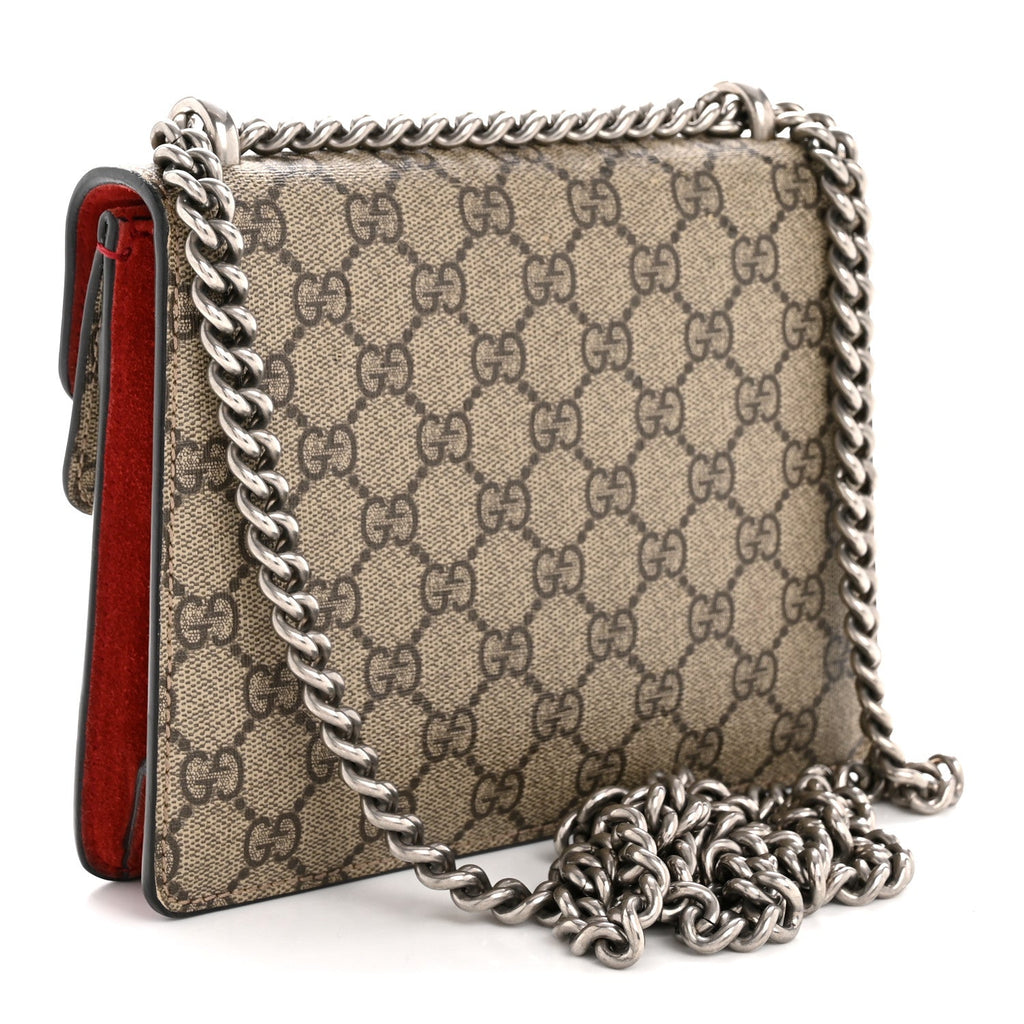 Gucci GG Supreme Monogram Suede Mini Dionysus Shoulder Bag Beige Ebony Vulcanic Red