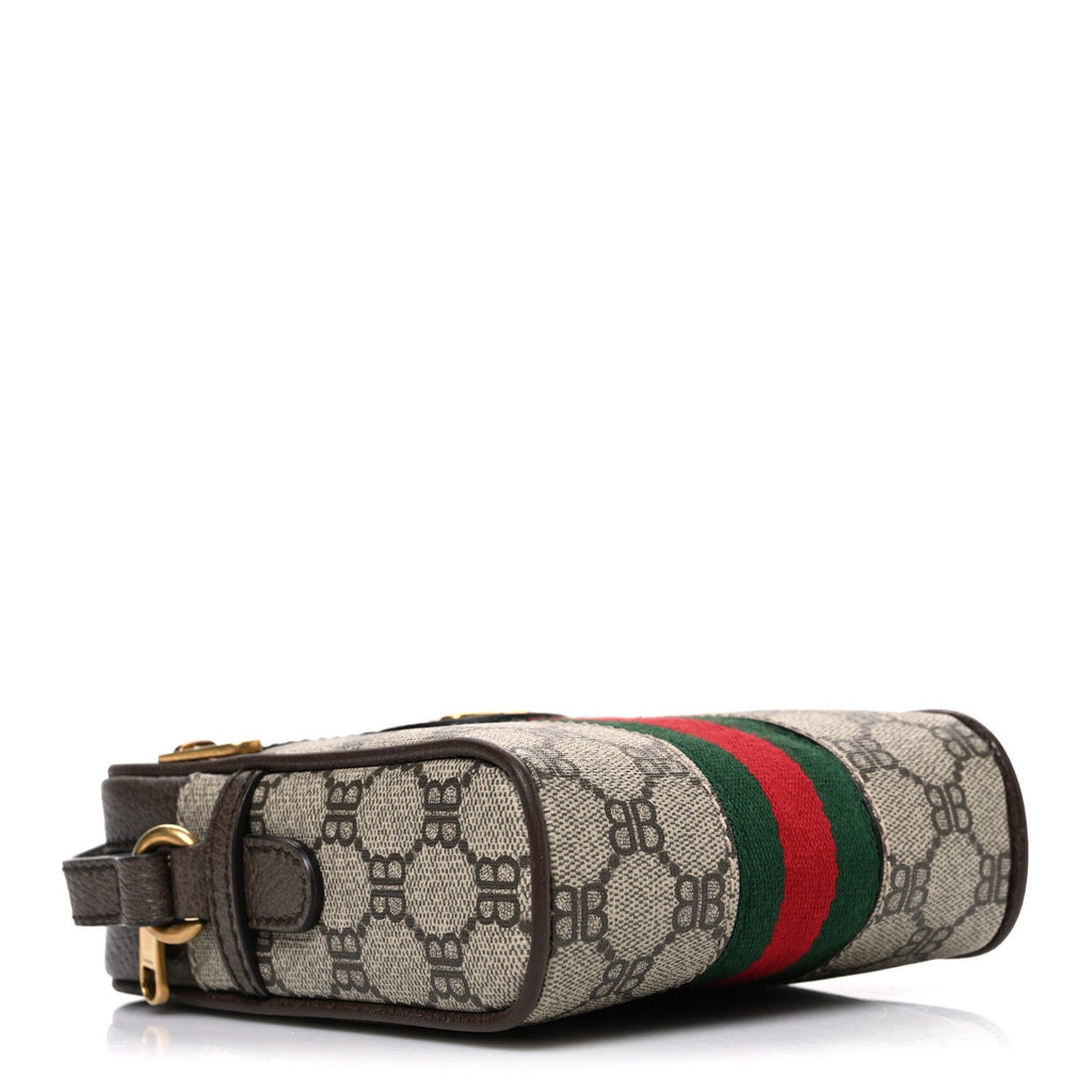Gucci X BALENCIAGA BB Supreme Monogram Web Mini Ophidia Messenger Beige New Acero