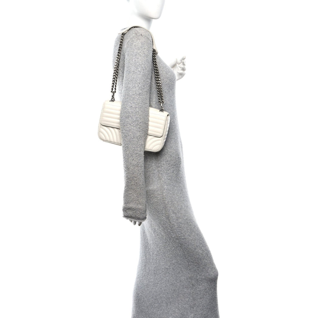 Prada Soft Calfskin Impunture Diagramme Medium Chain Flap Shoulder Bag White