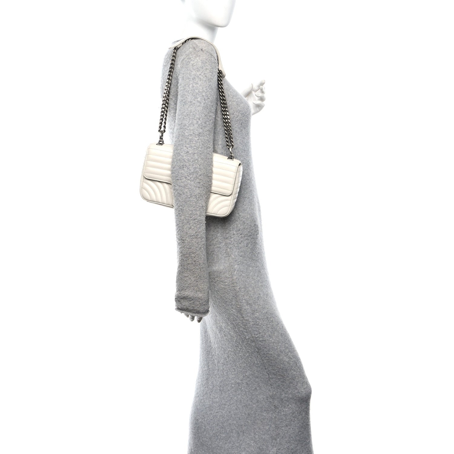 Prada Soft Calfskin Impunture Diagramme Medium Chain Flap Shoulder Bag White