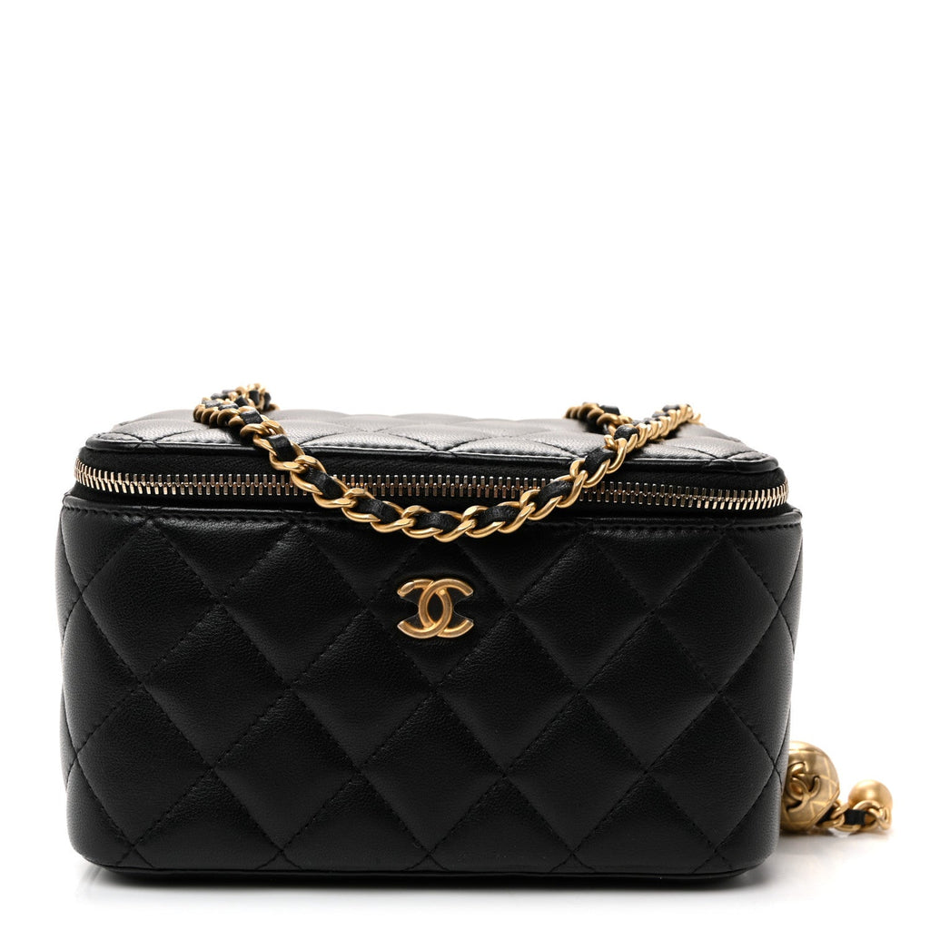 Chanel Lambskin Quilted Pearl Crush Small Vanity Case With Chain Black