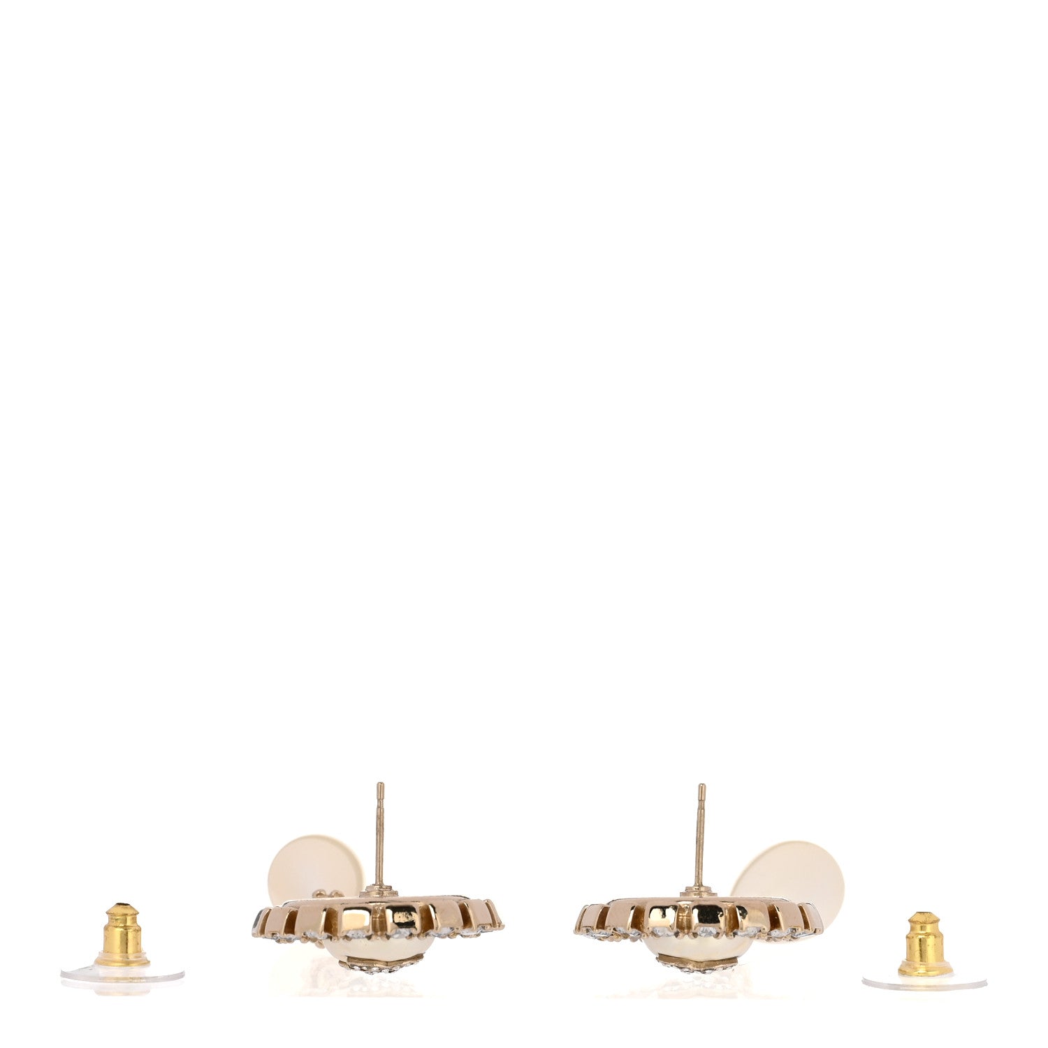 Crystal Pearl Enamel CC Drop Earrings Gold White