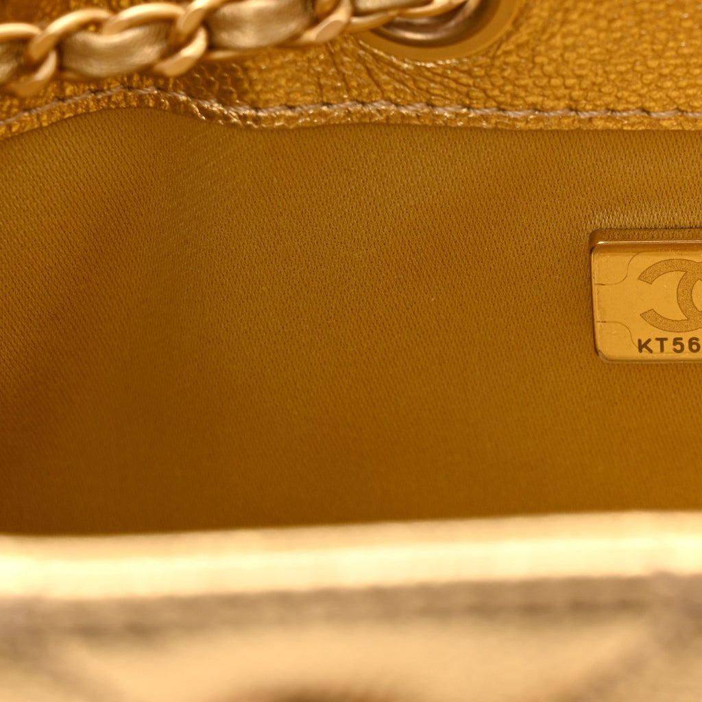 Chanel Metallic Caviar Quilted Mini Chanel 25 Handbag Gold