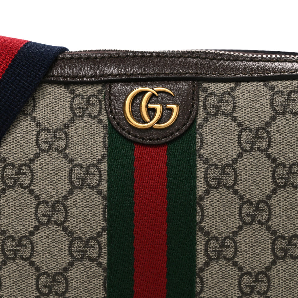 Gucci GG Supreme Monogram Textured Dollar Calfskin Web Ophidia Wristlet Shoulder Bag Beige Ebony New Acero
