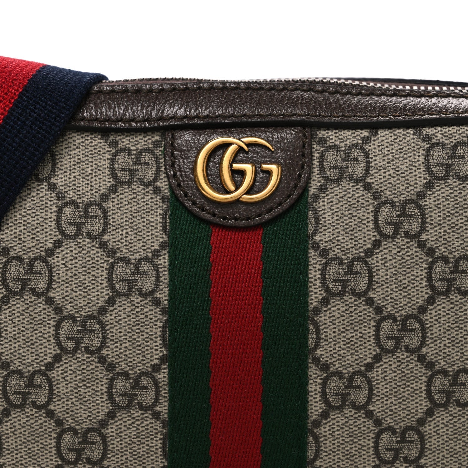 Gucci GG Supreme Monogram Textured Dollar Calfskin Web Ophidia Wristlet Shoulder Bag Beige Ebony New Acero