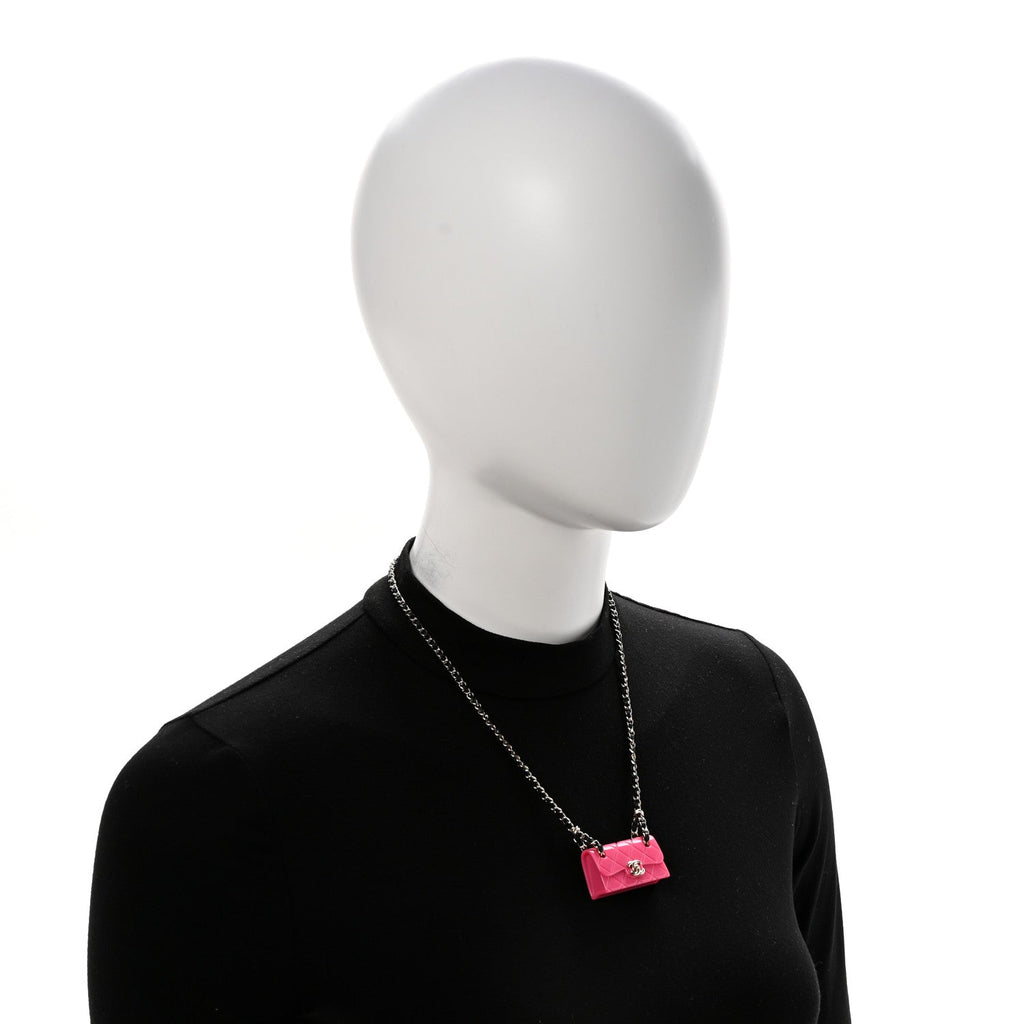 Metal Resin Lambskin Flap Bag Long Necklace Golden Pink Black