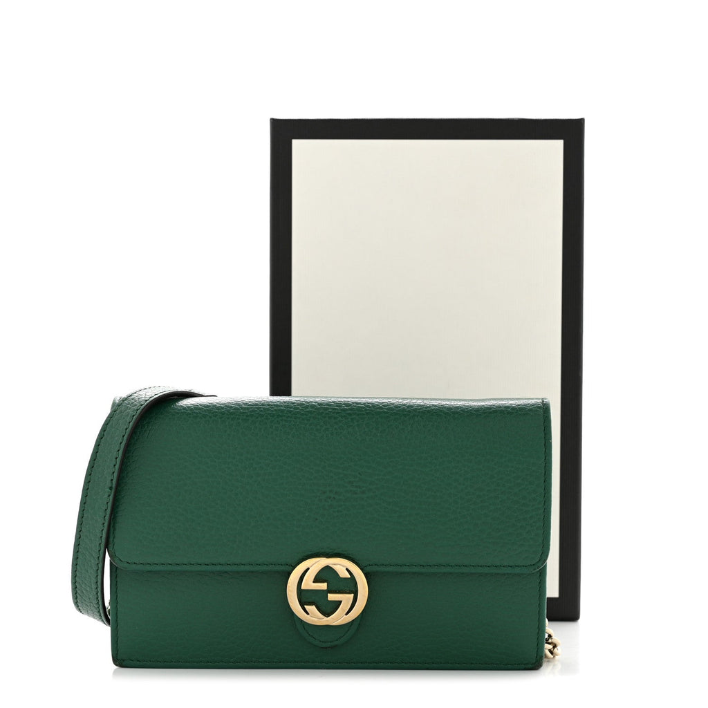 Gucci Dollar Calfskin Interlocking G Chain Wallet Emerald