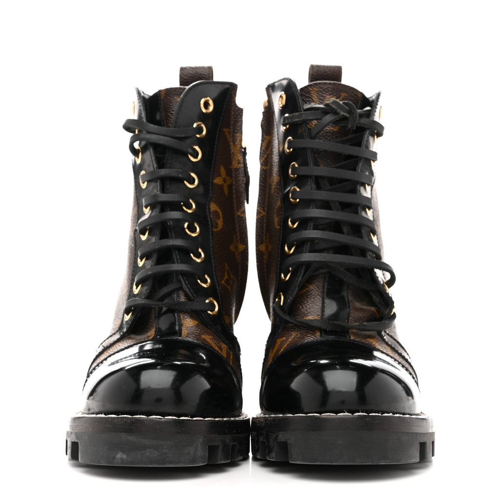 Louis Vuitton Patent Calfskin Monogram Star Trail Ankle Boots 36 Black