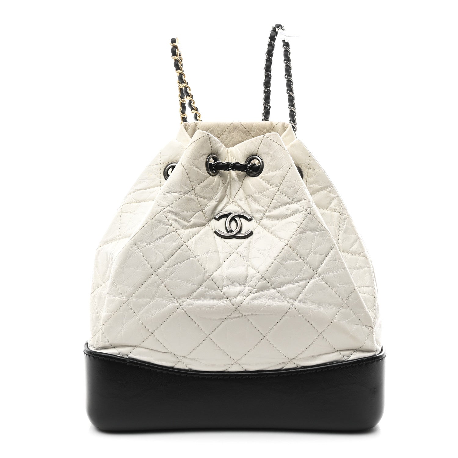 Chanel Aged Calfskin Quilted Small Gabrielle Backpack Black White