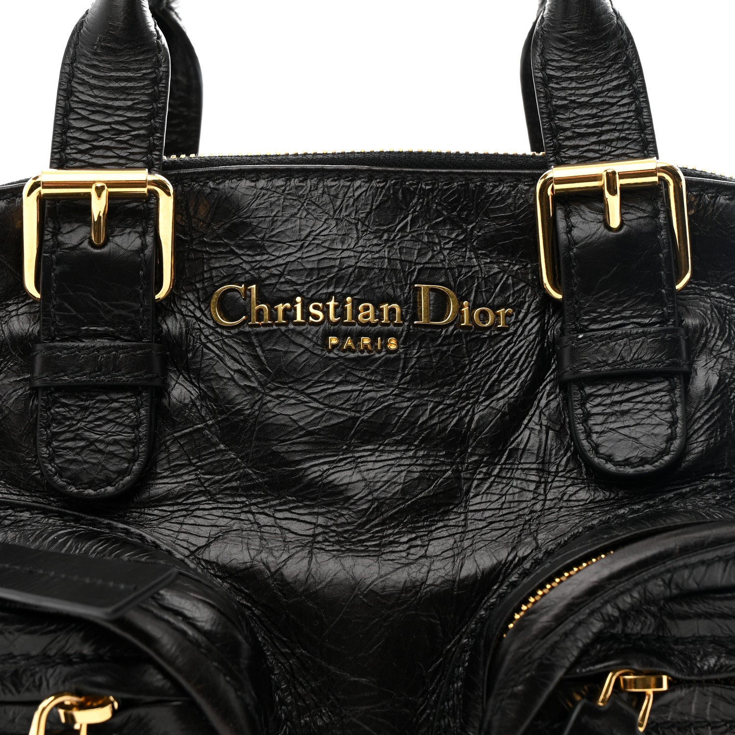 Christian Dior Crinkled Calfskin Small Grand Tour Bowling Bag Black