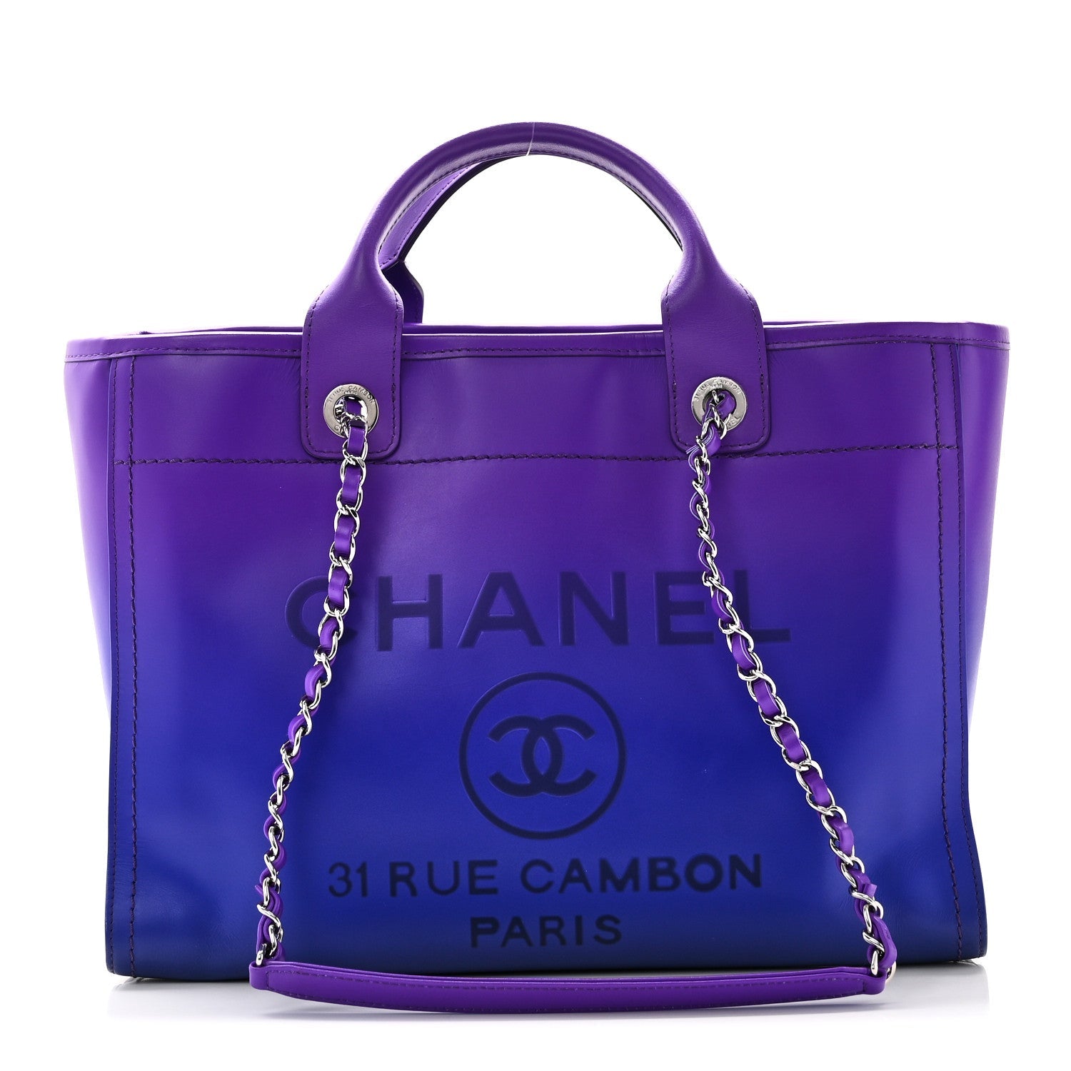 Chanel Shaded Calfskin Small Deauville Tote Purple Blue