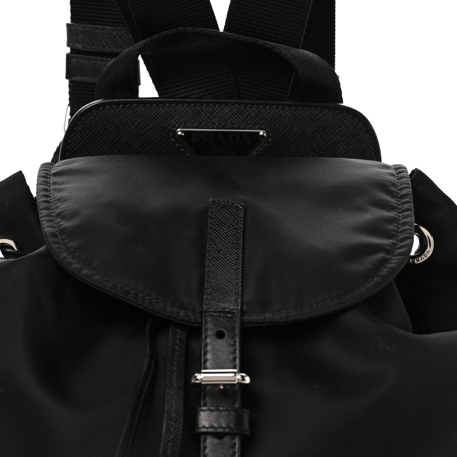 Prada Nylon Vela Saffiano Small Cinch Backpack Black