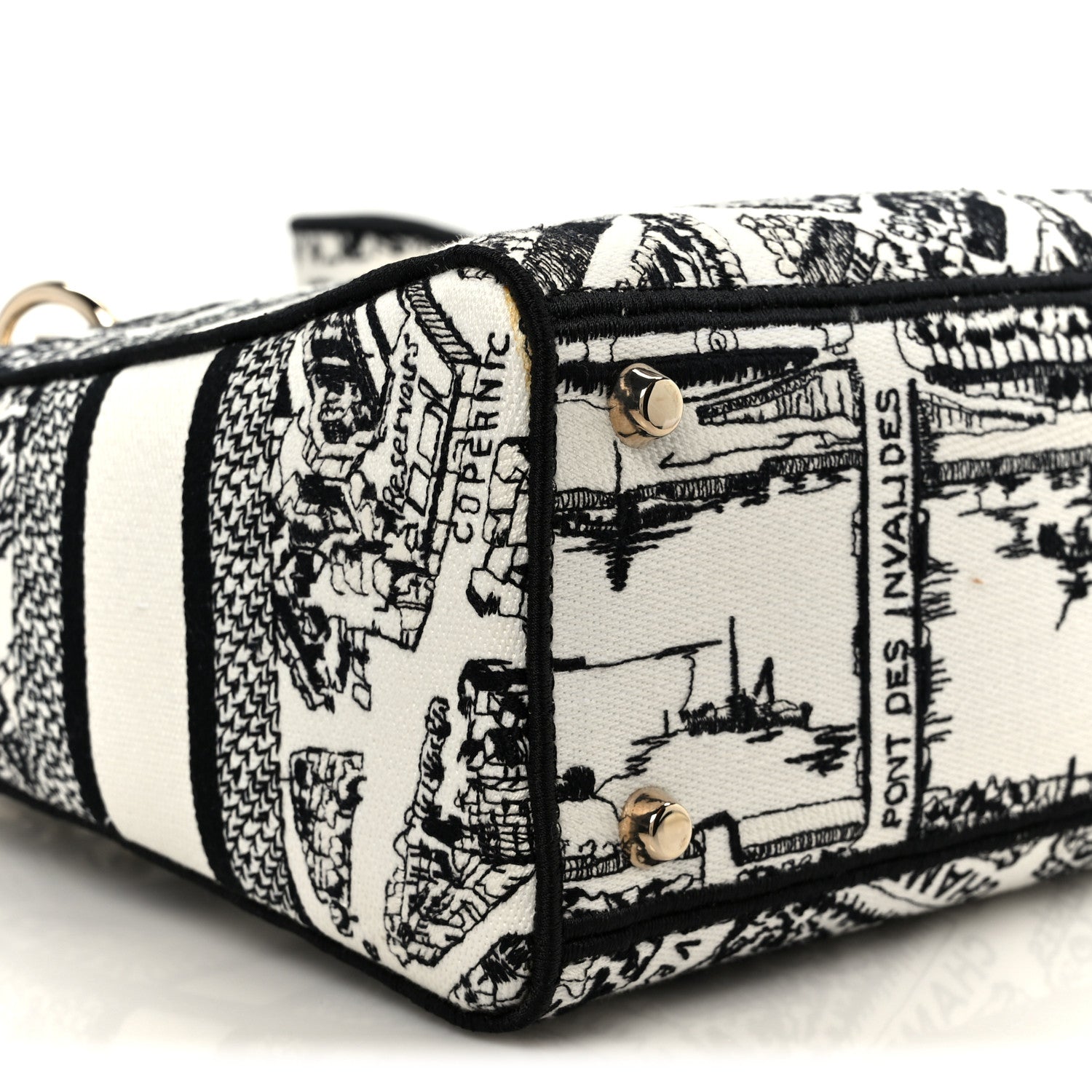 Christian Dior Canvas Embroidered Plan de Paris Medium Lady D-Lite White Black