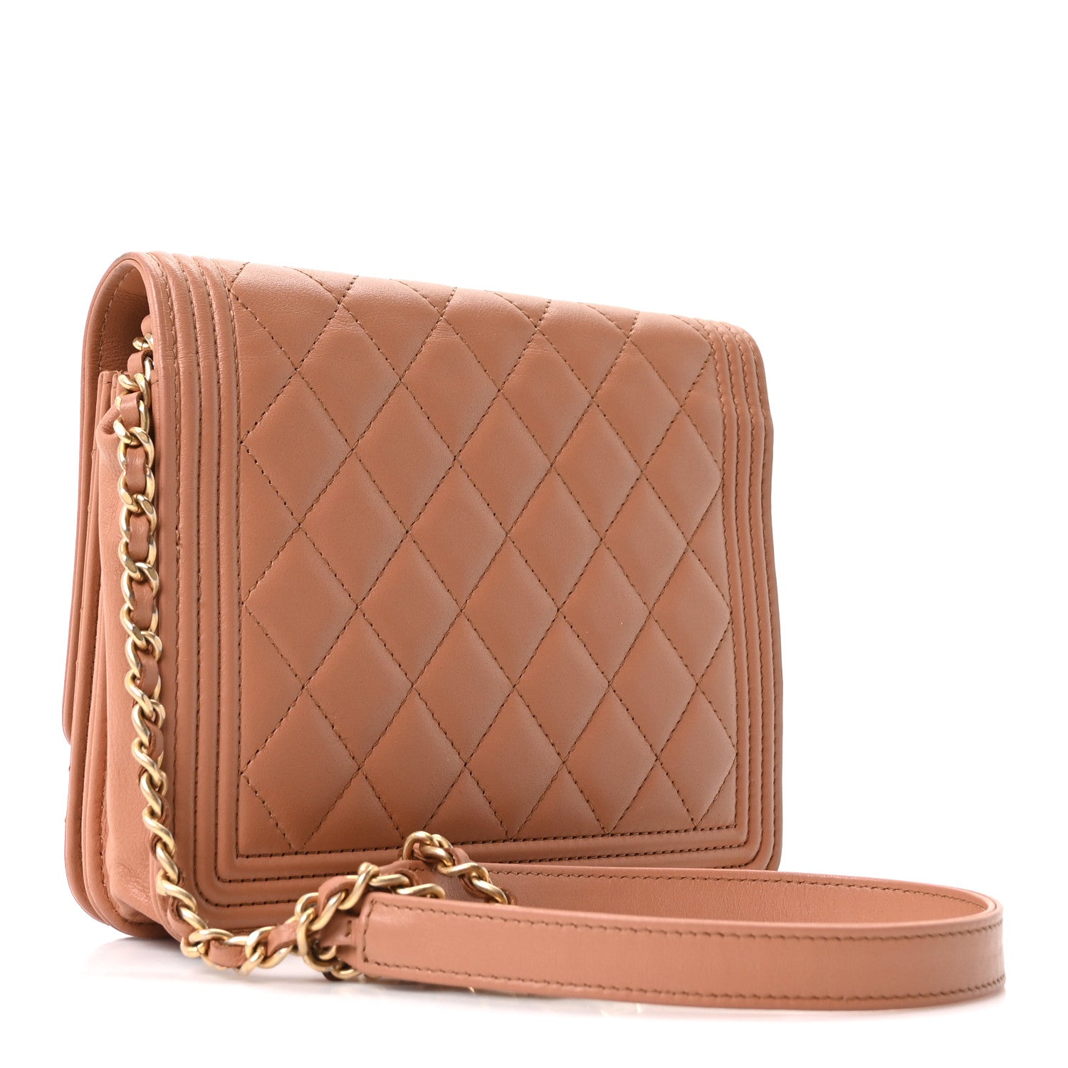 Chanel Calfskin Quilted Boy Square Wallet on Chain WOC Brown
