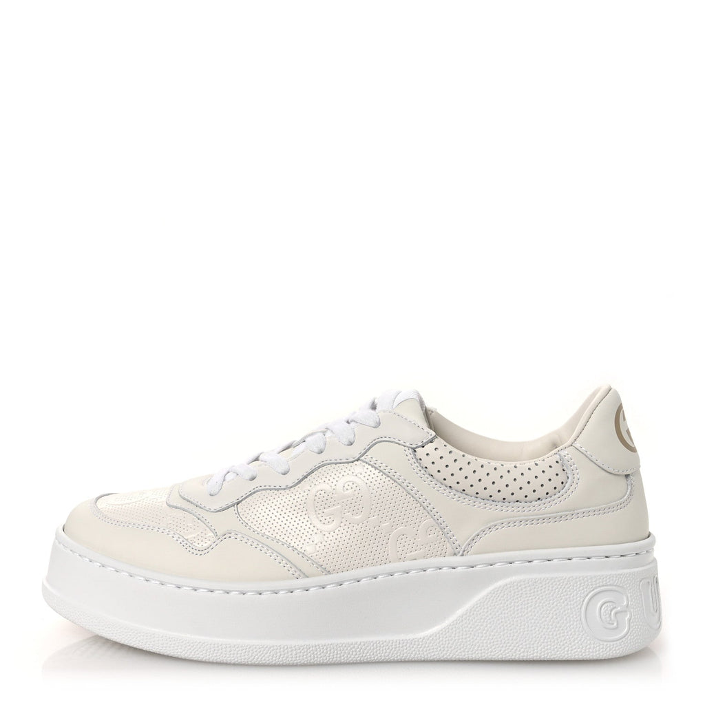 Gucci Calfskin GG Tennis Embossed Perforated Womens Platform 55mm Sneakers 40.5 Great White