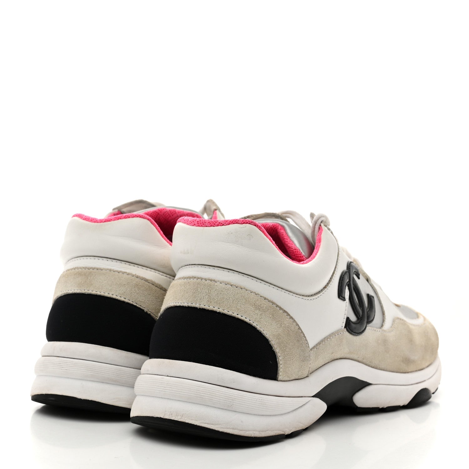 Calfskin Fabric Sneakers 39 White Silver Fluo Pink